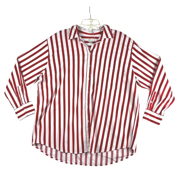 a new day Tops - NWT A New Day Womens Red White Stripe Button Down Shirt XL Long Sleeve Casual